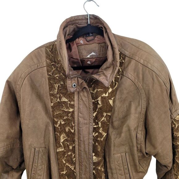 Vintage Alamo Uomo Leather Bomber Jacket L Cognac Crinkle Gold Dolman Cinched - Picture 4 of 15